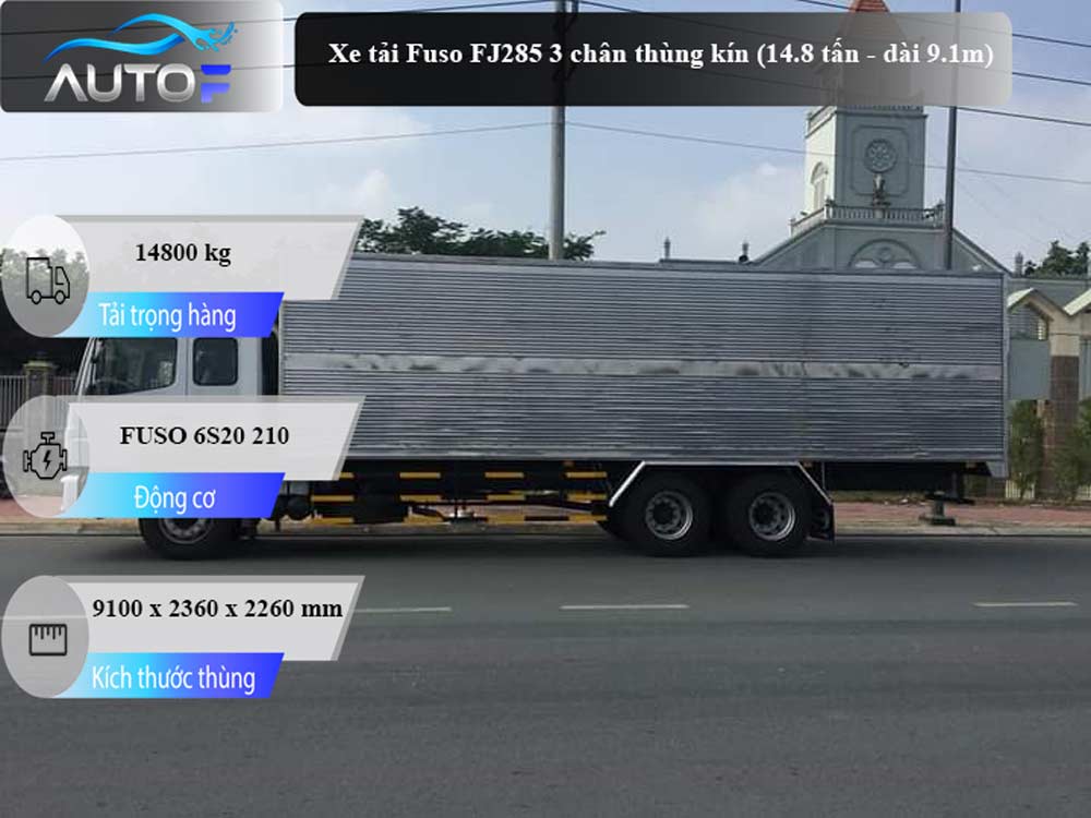 Xe tải Fuso FJ285 3 chân thùng kín (14.8 tấn - dài 9.1m)